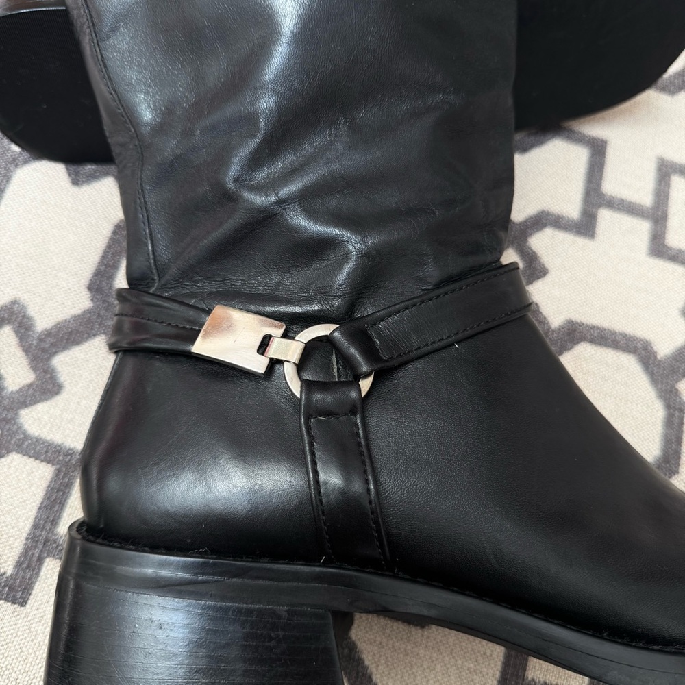 Nine West Genuine Leather Knee High Square Toe Chunky Tall Boots Black Y2K 10M - Picture 12 of 17